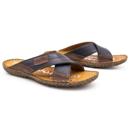 Kampol Zapatilla hombre piel 200 azul marino con marron marrón 4