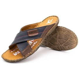 Kampol Zapatilla hombre piel 200 azul marino con marron marrón 5
