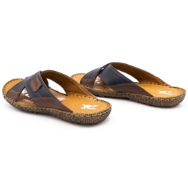 Kampol Zapatilla hombre piel 200 azul marino con marron marrón 6