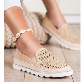SHELOVET Slipons calados con cristales beige 2
