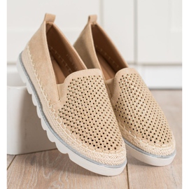 SHELOVET Slipons calados con cristales beige 1