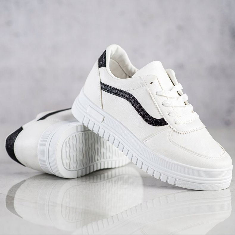 SHELOVET Zapatillas blancas con aplicación de purpurina blanco 1 SHELOVET Zapatillas blancas con aplicación de purpurina blanco 1