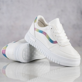 SHELOVET Zapatillas blancas con aplicación de purpurina blanco 2