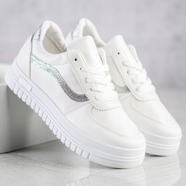 SHELOVET Zapatillas blancas con aplicación de purpurina blanco 1
