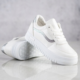 SHELOVET Zapatillas blancas con aplicación de purpurina blanco 2