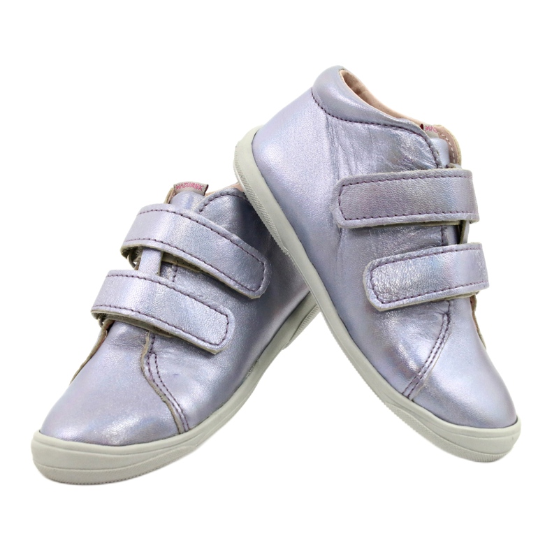 Zapatos de velcro de cuero para niñas 1264 Mazurek holográfico púrpura 3