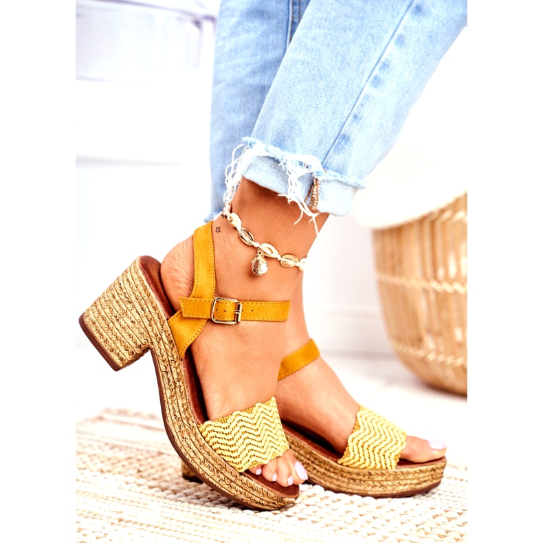 EVE Sandalias amarillas de mujer Fobi con tacón alto beige amarillo 2