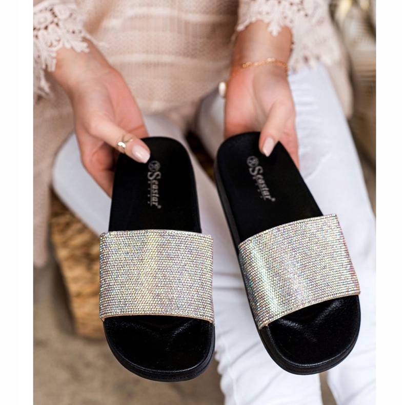 Seastar Pantuflas con Cristales negro plata 1