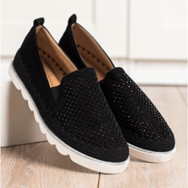 SHELOVET Slipons calados con cristales negro 2