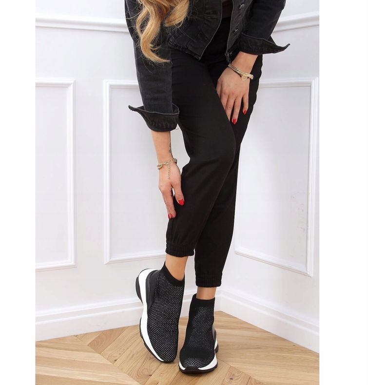 Negro RQ286 Zapatillas deportivas negras con tacón de cuña oculto 2 Negro RQ286 Zapatillas deportivas negras con tacón de cuña oculto 2