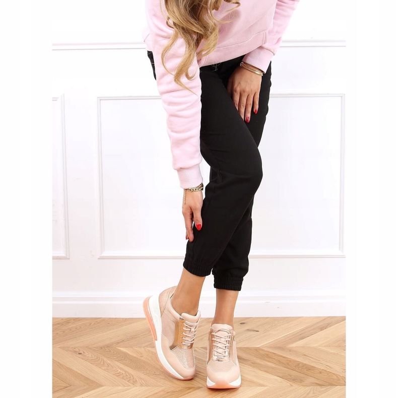 Rosa RQ288 Zapatillas deportivas rosa con tacón de cuña oculto 1