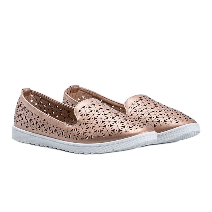 Mocasines Champagne con acabado Margari calado rosa 1