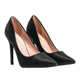 Bombas negras brillantes en el tacón de aguja de Lily negro 1