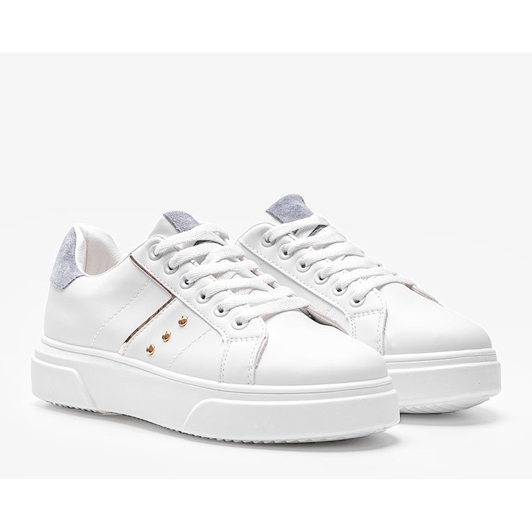 Zapatillas blancas con aplicación de ante ecológico azul Ellen blanco 1 Zapatillas blancas con aplicación de ante ecológico azul Ellen blanco 1