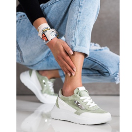 SHELOVET Zapatillas de gamuza con estilo blanco verde 1
