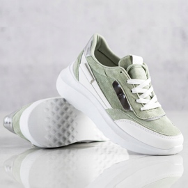 SHELOVET Zapatillas de gamuza con estilo blanco verde 3