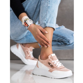 SHELOVET Zapatillas de gamuza con estilo blanco rosado 4