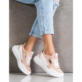 SHELOVET Zapatillas de gamuza con estilo blanco rosado 1