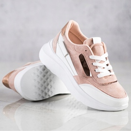 SHELOVET Zapatillas de gamuza con estilo blanco rosado 3