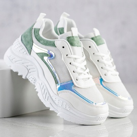 SHELOVET Zapatillas con inserciones verdes blanco 1