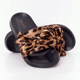 EVE Pantuflas de mujer con lazo de leopardo Beat It marrón negro 2