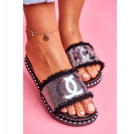 PS1 Chanclas con cristales en la plataforma Black Candy Man negro 3