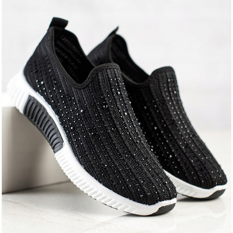 SHELOVET Slipons con cristales negro 1