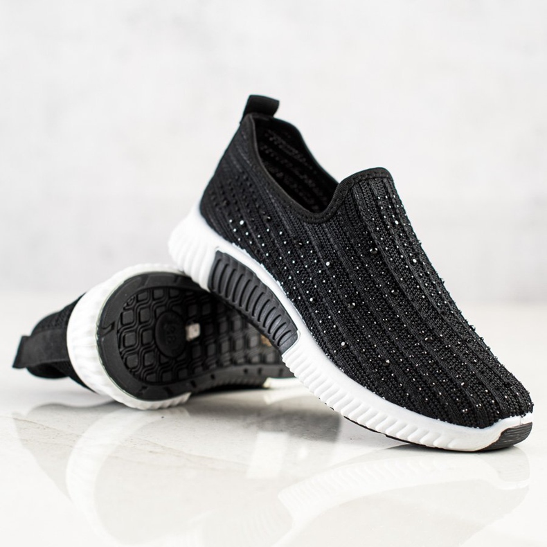 SHELOVET Slipons con cristales negro 2