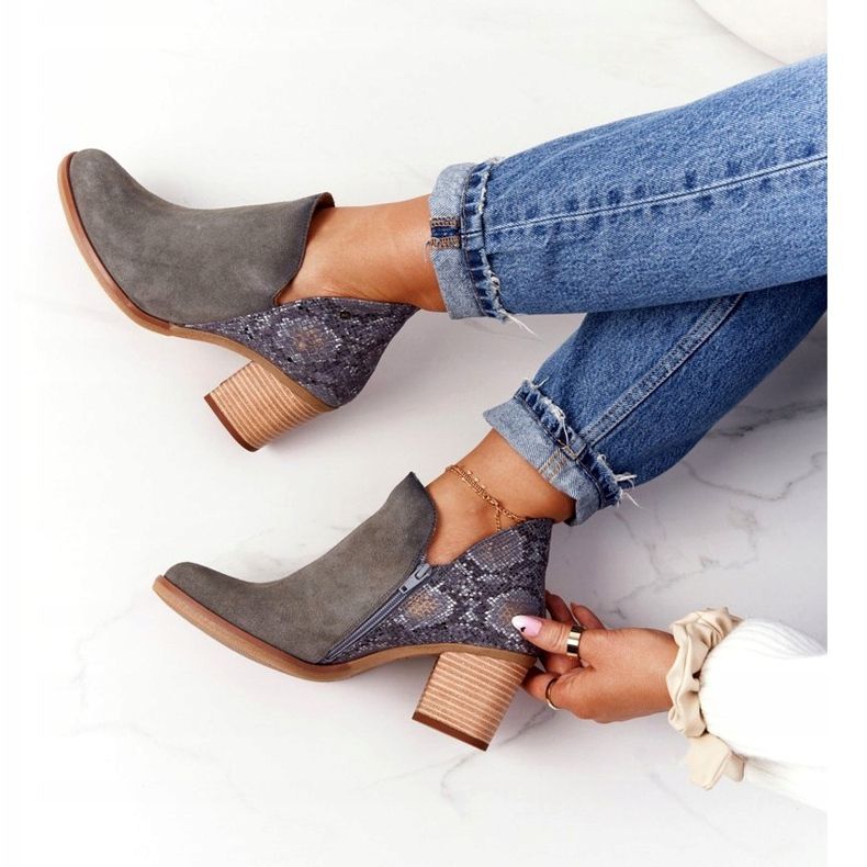 Botas De Mujer De Piel Con Tacón Maciejka Gris GAD 04492 plata 1