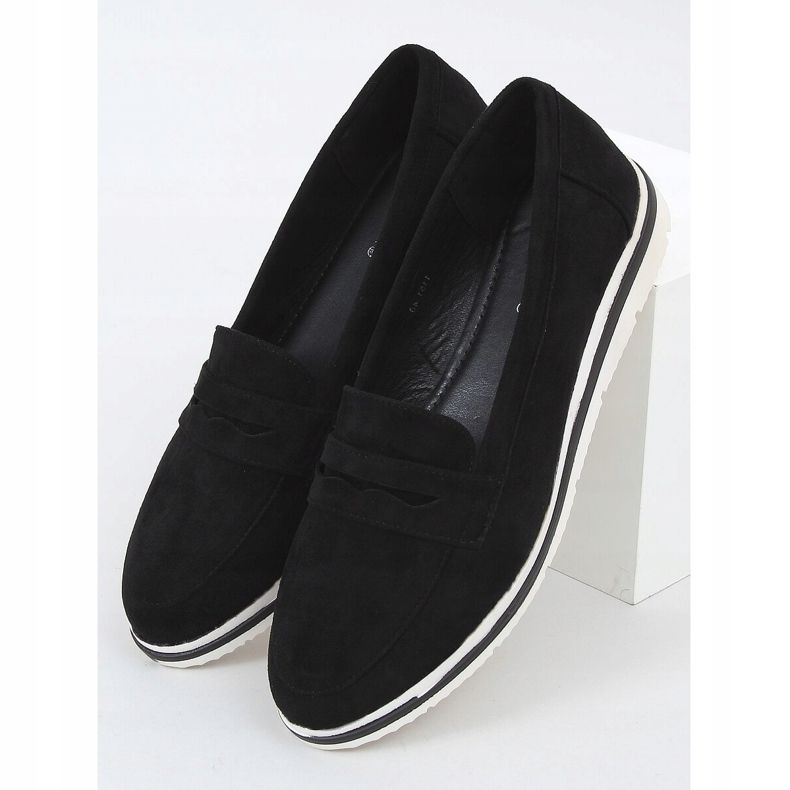 Black 1151 Mocasines negros con suela alta 1
