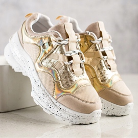 SHELOVET Zapatillas con plataforma decorativa beige dorado 3