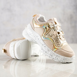 SHELOVET Zapatillas con plataforma decorativa beige dorado 4