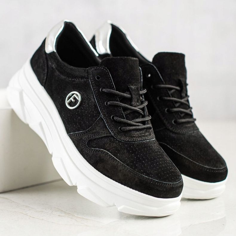 Filippo Zapatillas de cuero en la plataforma negro 1