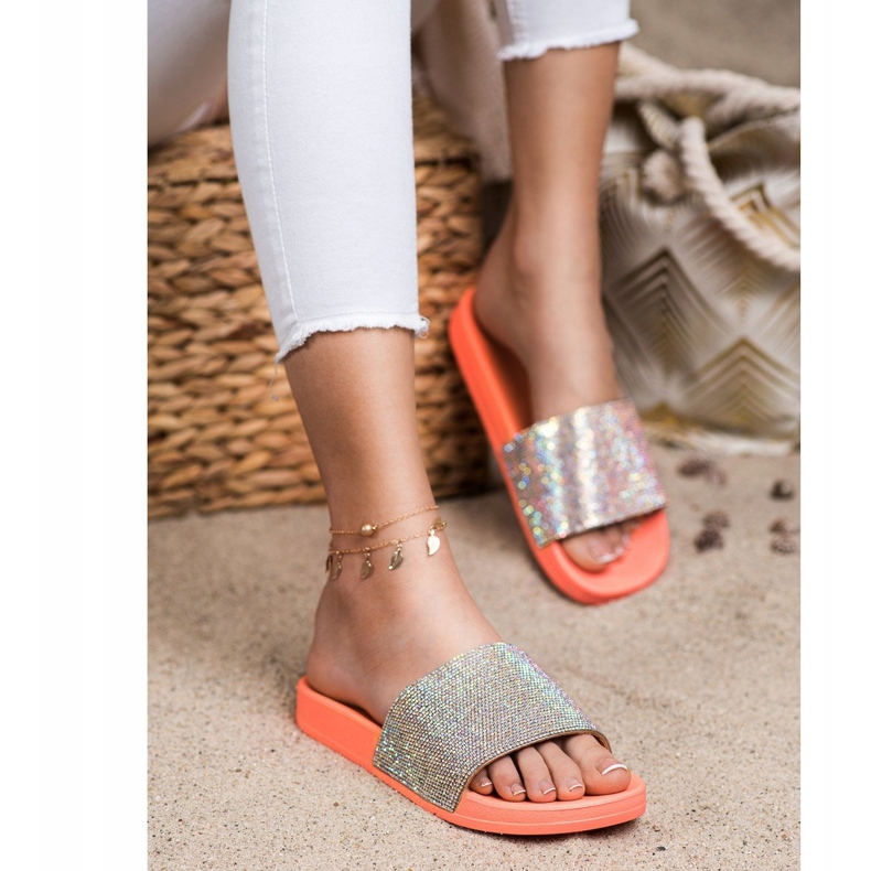 Seastar Pantuflas con Cristales naranja plata 1 Seastar Pantuflas con Cristales naranja plata 1