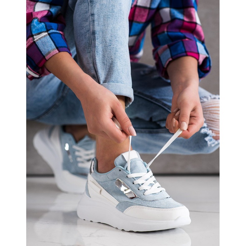 SHELOVET Zapatillas de gamuza con estilo blanco azul 2