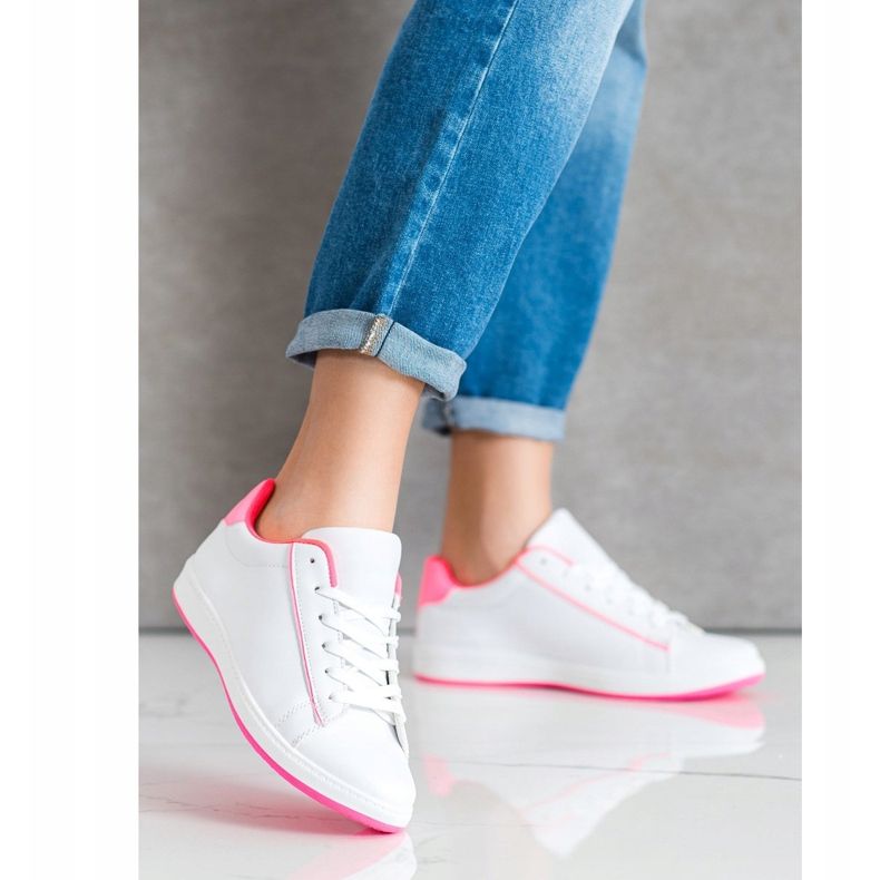 SHELOVET Zapatillas bajas con cuero ecológico blanco rosa 2