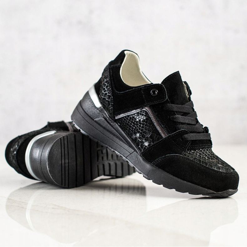 Evento Zapatillas de piel con estampado de serpiente negro 1