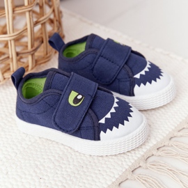 Deportivas Infantiles Con Velcro Con Tiburón Azul Marino 2