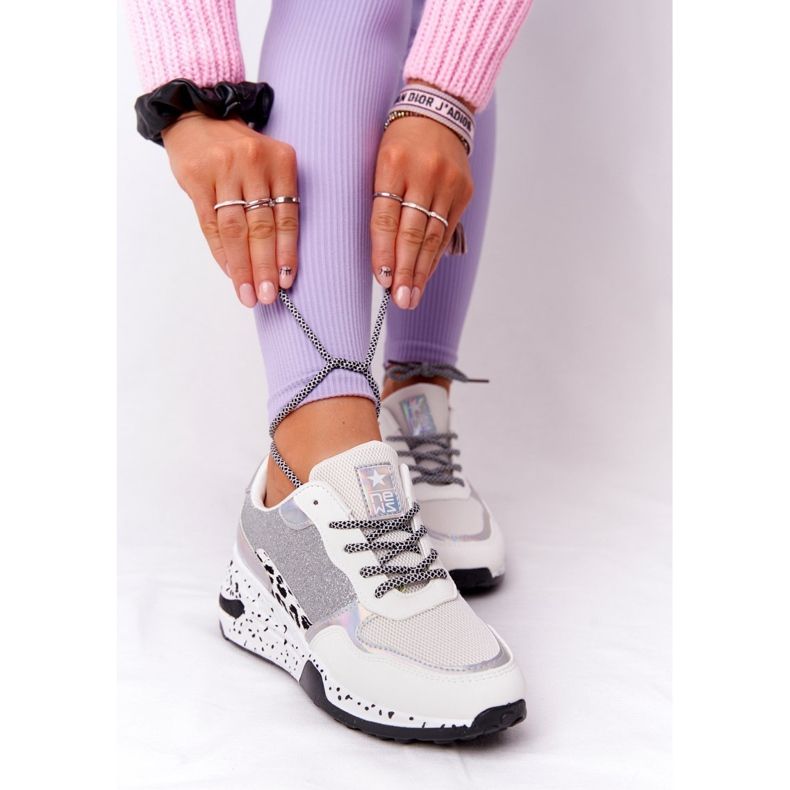 NEWS Zapatillas De Mujer Con Cuña Blancas Con Brocado Avery blanco 2