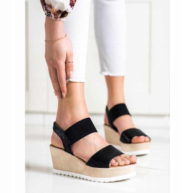 Seastar Sandalias brillantes en cuña negro 1