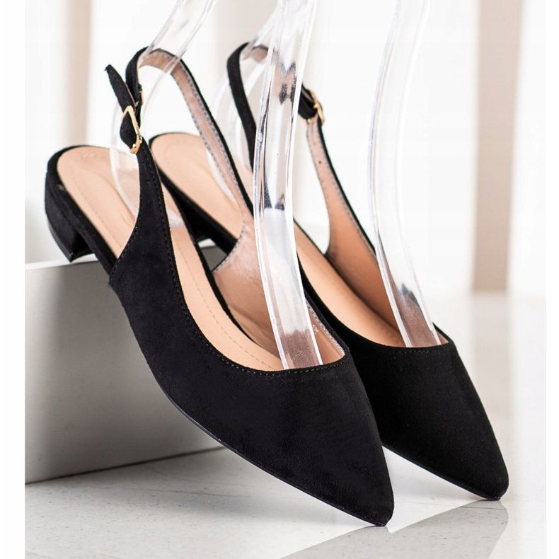 Lovery Sandalias de ante con tacón abierto negro 1