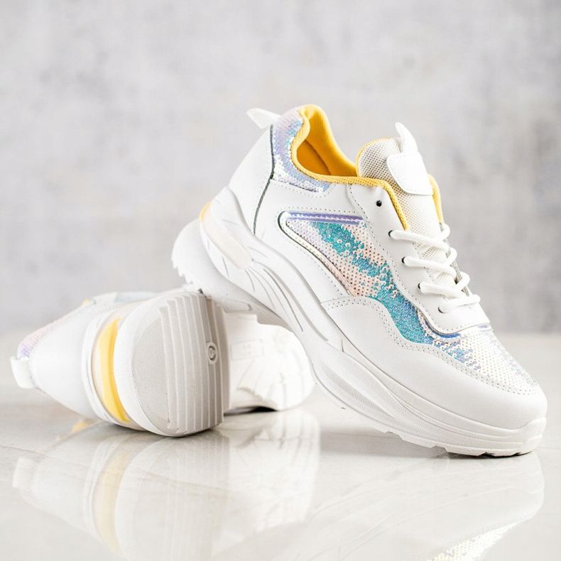 SHELOVET Zapatillas con lentejuelas blanco 1