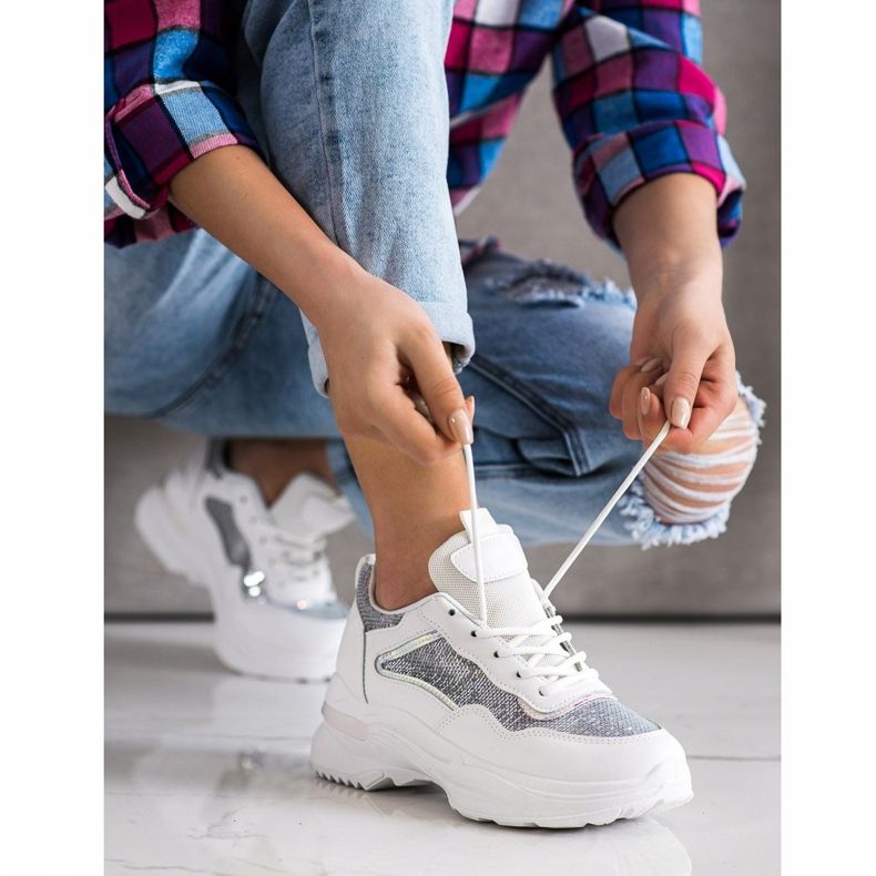 SHELOVET Zapatillas con lentejuelas blanco 2