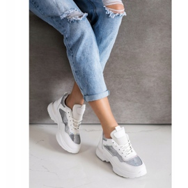 SHELOVET Zapatillas con lentejuelas blanco 3