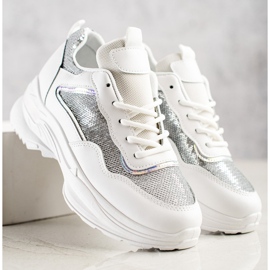 SHELOVET Zapatillas con lentejuelas blanco 1