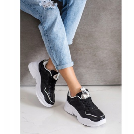 Weide Zapatillas de piel ecológica con estampado de serpiente negro 2