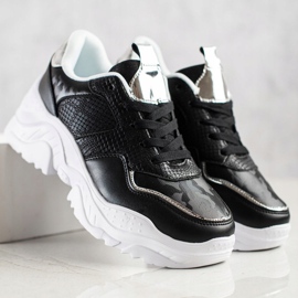 Weide Zapatillas de piel ecológica con estampado de serpiente negro 3