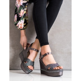 Weide Sandalias de cuña con purpurina multicolor gris 4