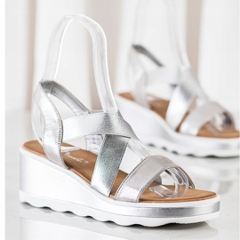 Weide Sandalias de cuña brillantes plata 3