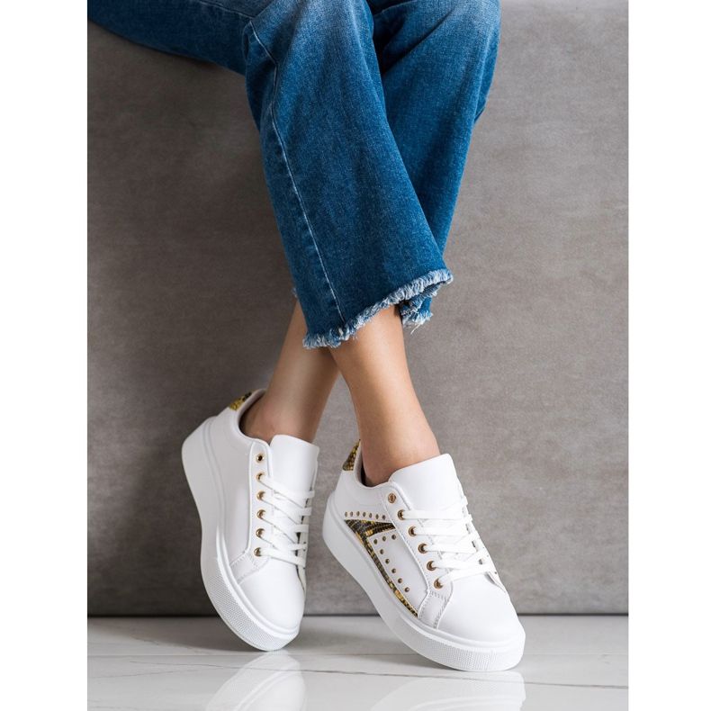 SHELOVET Zapatillas blancas en la plataforma blanco negro amarillo 2